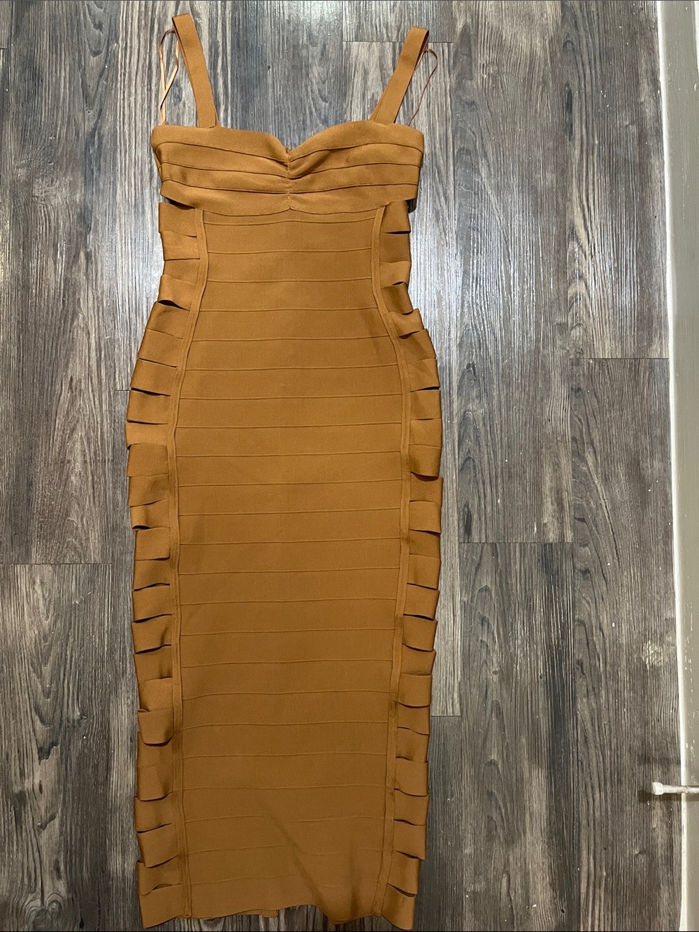 Fashion Nova Cutout Bandage Midi Dress in Caramel